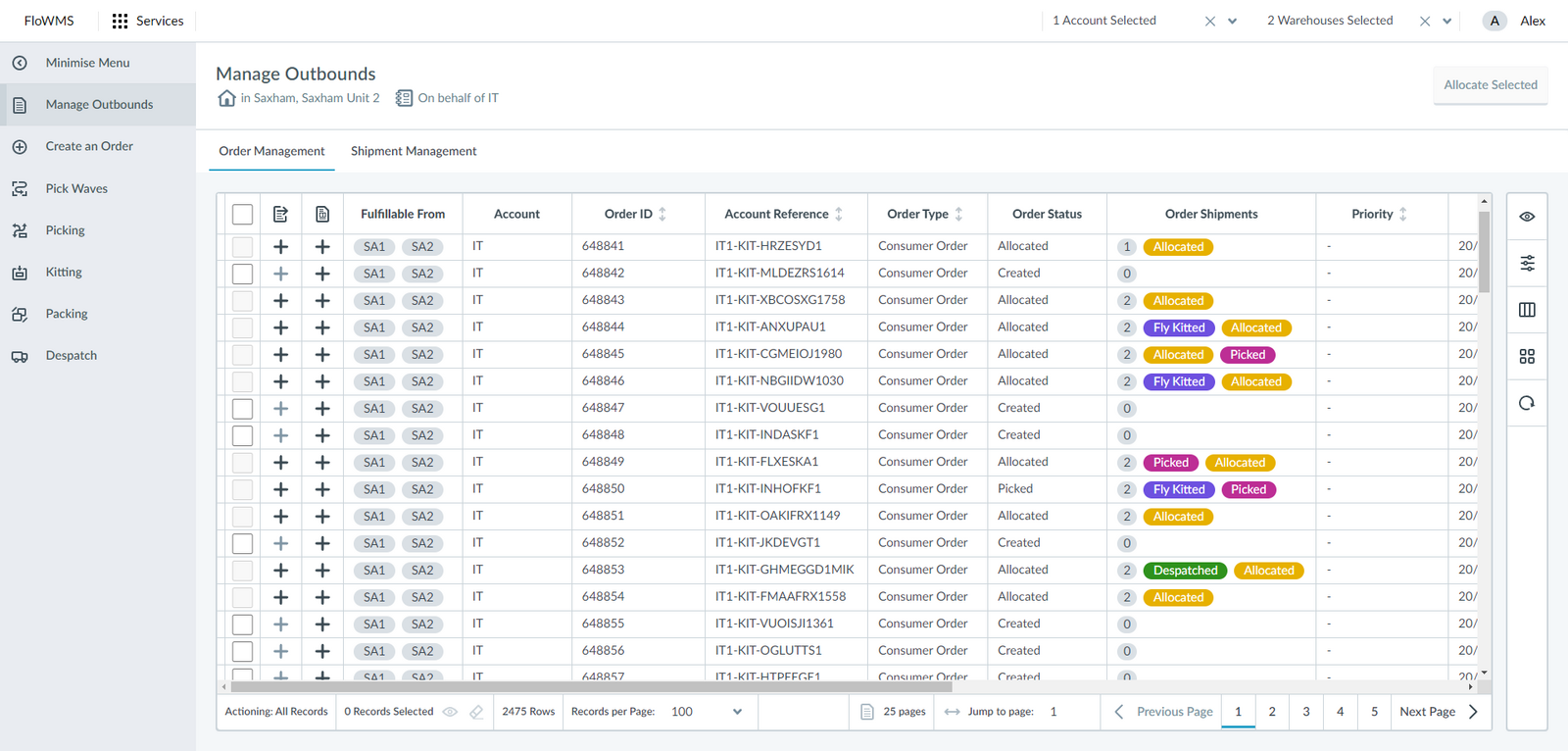 FloWMS web application dashboard